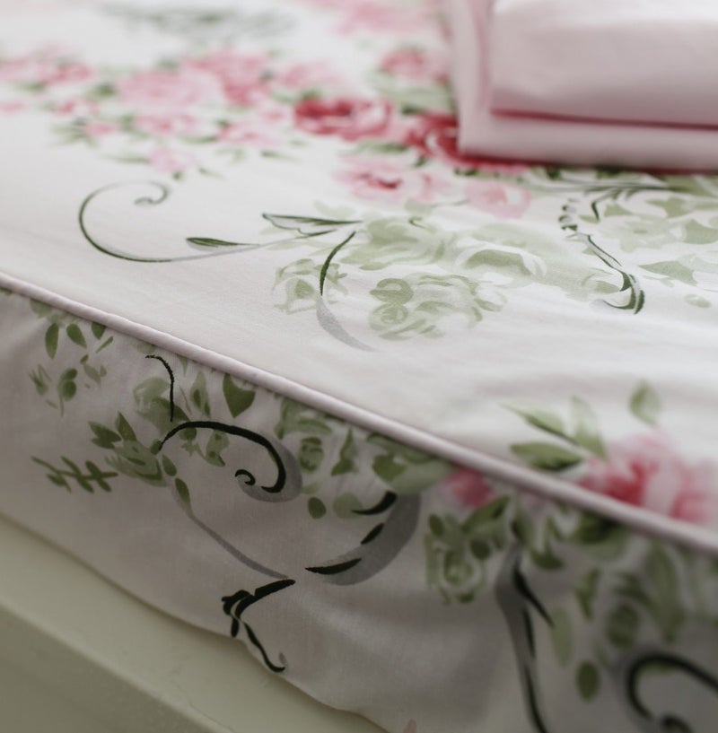FADFAY Shabby Floral Bedding Set Queen Size Sheet Set 4 Piece Premium 100% Cotton Pink Rose Pattern :1 Deep Pocket Fitted Sheet  1Flat Sheet  2 Pillowcases (Standard Size) - Image 4